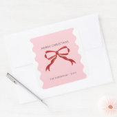 Red Bow Coquette Squiggly Grenst aan Kerstmis Vierkante Sticker (Envelop)