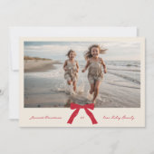 RED bow CREAM inkt vrolijkste kerstfoto Feestdagenkaart (Voorkant)