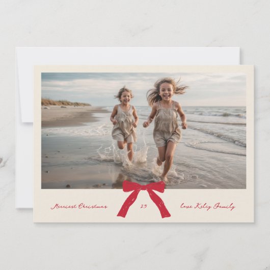 RED bow CREAM inkt vrolijkste kerstfoto Feestdagenkaart (Voorkant)
