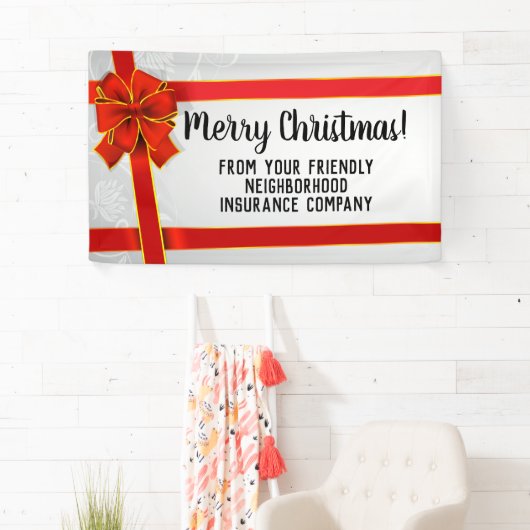 Red Bow Custom Merry Christmas Holiday Party Spandoek (Insitu)