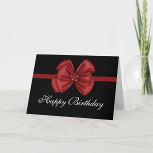 Red Bow Design op Black Happy Birthday Kaart