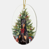 Red Bow Doberman Pinscher Hondenkerst Keramisch Ornament (Links)