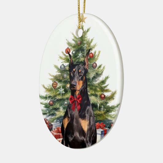 Red Bow Doberman Pinscher Hondenkerst Keramisch Ornament (Links)