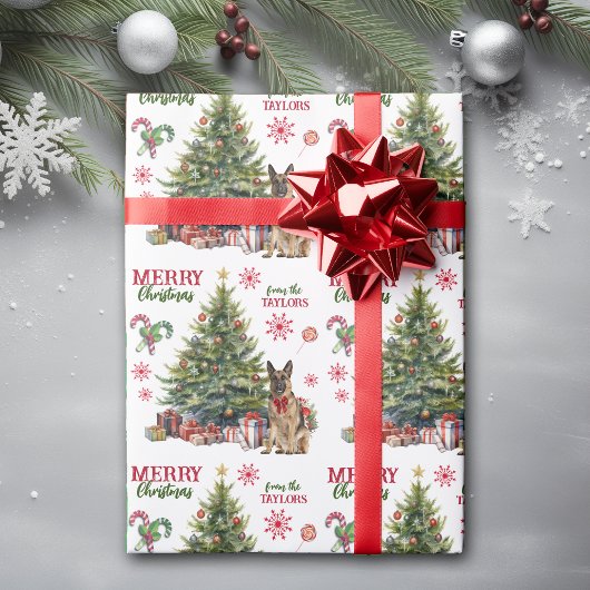 Red Bow Duitse Herder Hond Holiday Tree Cadeaupapier