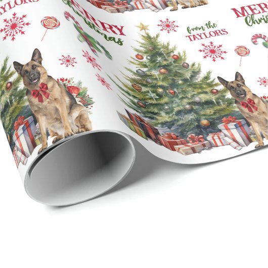 Red Bow Duitse Herder Hond Holiday Tree Cadeaupapier (Rol Hoek)