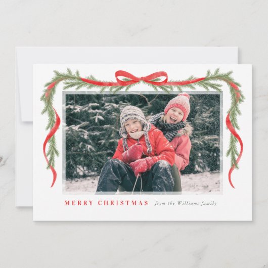 Red Bow en Garland Feestdagenkaart (Voorkant)