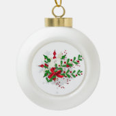 Red Bow en Holly Keramische Bal Ornament (Voorkant)