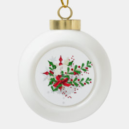 Red Bow en Holly Keramische Bal Ornament