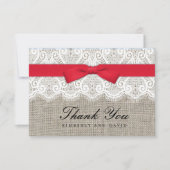 Red Bow en Lace Wedding Hartelijk dank Bedankkaart (Voorkant)