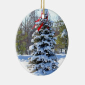 Red Bow Evergreen Keramisch Ornament (Rechts)