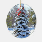 Red Bow Evergreen Keramisch Ornament (Links)