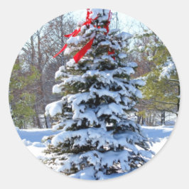 Red Bow Evergreen Ronde Sticker