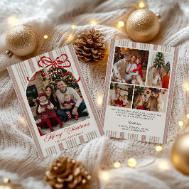 Red Bow Family Photo Christmas Holiday Card Feestdagenkaart