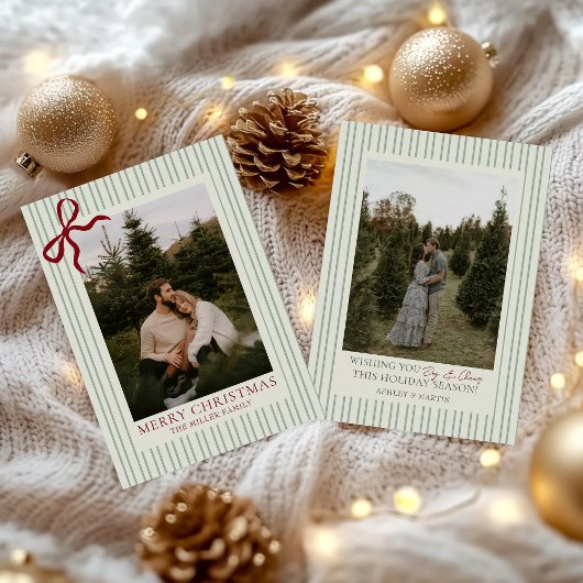 Red Bow Family Photo Christmas Holiday Card  Feestdagenkaart