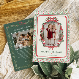 Red Bow Farmhouse Charm Christmas Photo Feestdagenkaart