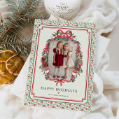 Red Bow Farmhouse Charm Christmas Photo Feestdagenkaart