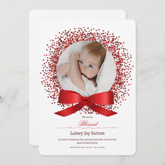 Red Bow Foto Geboorte Annou Aankondiging (Voorkant / Achterkant)