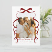 Red Bow Foto Merry Christmas Arch Feestdagenkaart (Staand voorkant)