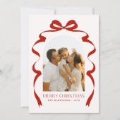 Red Bow Foto Merry Christmas Arch Feestdagenkaart (Voorkant)