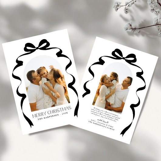 Red Bow Foto Merry Christmas Arch Feestdagenkaart