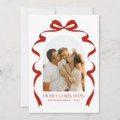 Red Bow Foto Merry Christmas Arch Feestdagenkaart (Voorkant)