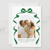 Red Bow Foto Merry Christmas Arch Feestdagenkaart (Voorkant)