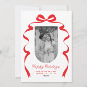 Red Bow Foto Vrolijk & Getrouwd Kerstboog Feestdagenkaart (Achterkant)