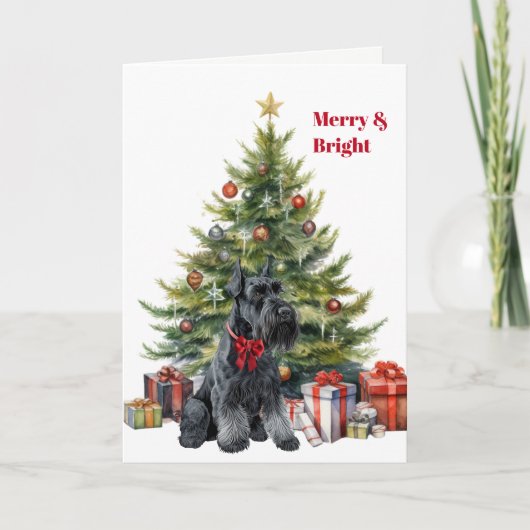 Red Bow Giant Schnauzer Christmas Tree Card Feestdagen Kaart (Voorkant)