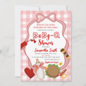Red Bow Gingham  Babyq baby shower invitation Kaart (Voorkant)