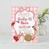 Red Bow Gingham  Babyq baby shower invitation Kaart (Staand voorkant)