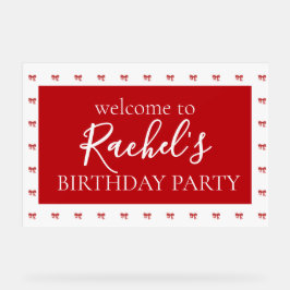 Red Bow Girl Verjaardagsfeestje Acryl Welkom Teken Acryl Bord