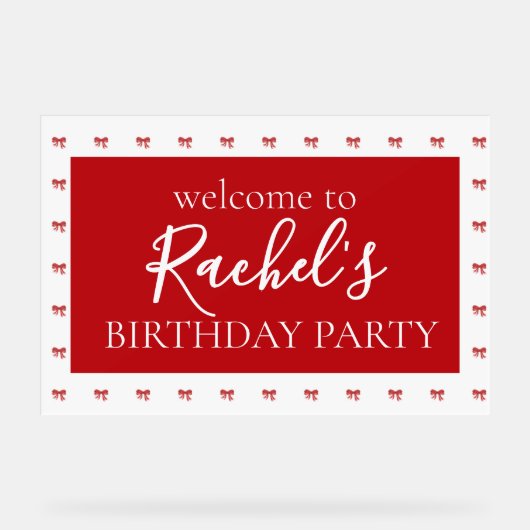 Red Bow Girl Verjaardagsfeestje Acryl Welkom Teken Acryl Bord (Voorkant)