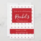 Red Bow Girl Verjaardagsfeestje Kaart (Voorkant)