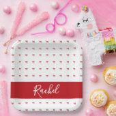 Red Bow Girl Verjaardagsfeestje Papier Bord (Feest)