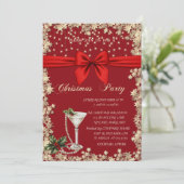 Red Bow,Glass Pearls Stars Red Company Christmas  Kaart (Staand voorkant)
