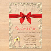Red Bow, Glass, Stars Red Company Kerstparty Acryl Uitnodigingen (Voorkant)