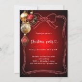 Red bow gold baubles hand-drawn Christmas Party Kaart (Voorkant)