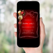 Red bow gold baubles hand-drawn Christmas Party Kaart