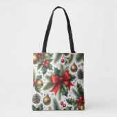 Red Bow Gold Ornamenten Kerst Tote Bag (Voorkant)