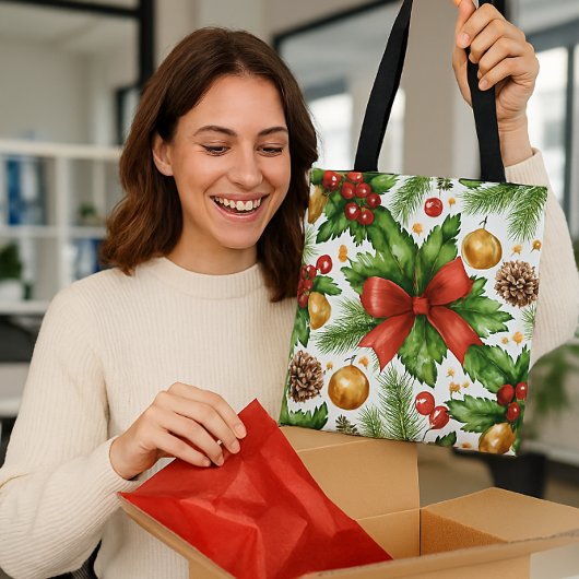 Red Bow Gold Ornamenten Kerst Tote Bag