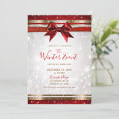 Red Bow & Gold White Sparkle Elegant Holiday Event Kaart (Staand voorkant)
