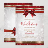 Red Bow & Gold White Sparkle Elegant Holiday Event Kaart (Voorkant / Achterkant)