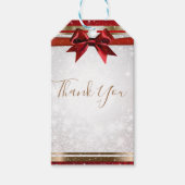 Red Bow & Gold White Sparkle Elegant Holiday Party Cadeaulabel (Voorkant)