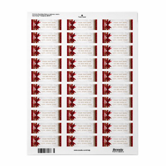 Red Bow & Gold White Sparkle Elegant Holiday Party Etiket (Full Sheet)
