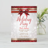 Red Bow & Gold White Sparkle Elegant Holiday Party Kaart (Staand voorkant)