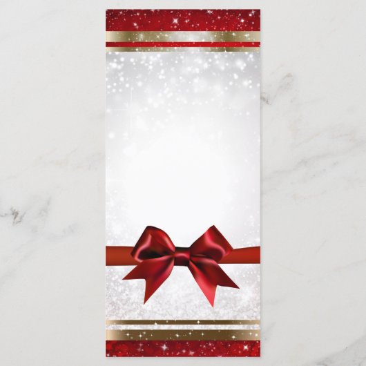 Red Bow & Gold White Sparkle Holiday Party Menu (Achterkant)