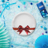 Red Bow & Gold White Sparkle Holiday Party Papieren Bordje (Feest)