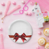 Red Bow & Gold White Sparkle Holiday Party Papieren Bordje (Feest)