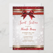 Red Bow & Gold White Sparkle Holiday Sweet 16 Kaart (Voorkant)