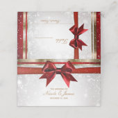 Red Bow Gold White Sparkle Kerstbruiloft Plaatskaartje (Buitenkant ongevouwen)